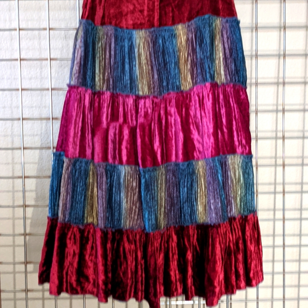 Karma Highway tiered velvet and lace boho skirt.  Size: Small